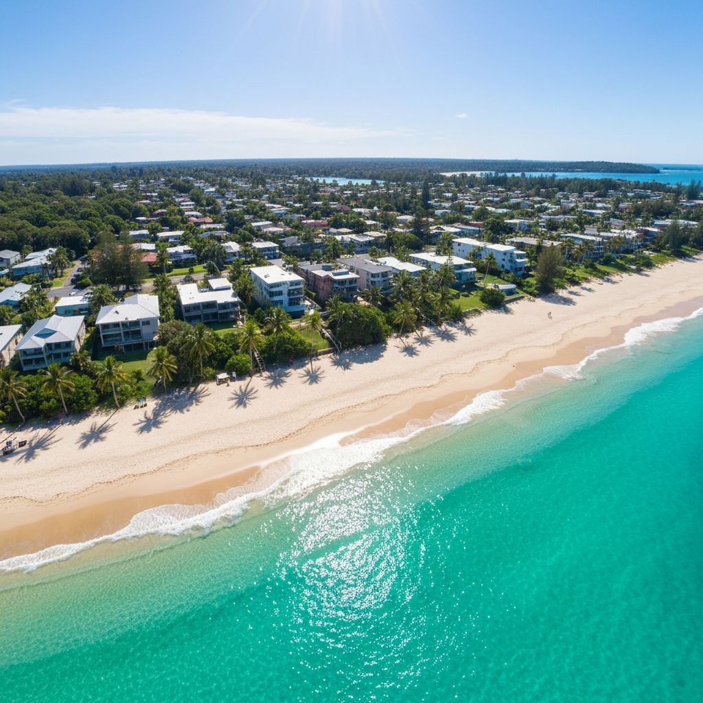 Aerial view of Peregian Beach, Queensland — the home of Peregian Breeze Pool Shop